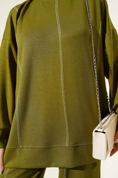 Çoban Dikiş Detaylı Loyşa İkili Takım Yağ Yeşili - Resim 4