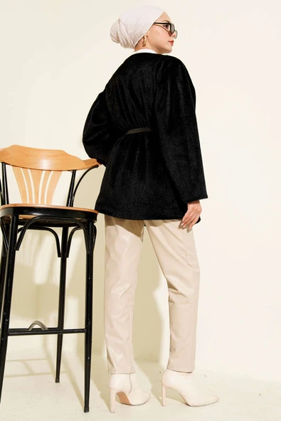 Gold Düğmeli Kemerli Goldfox Ceket Siyah - Resim 3