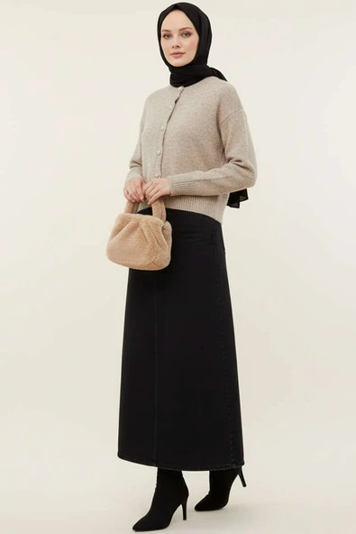 Taş Düğmeli Yumoş Triko Kısa Hırka Kahve - Resim 2