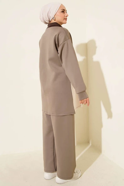 Cep Kapak Detaylı Scuba İkili Takım Vizon - Resim 3