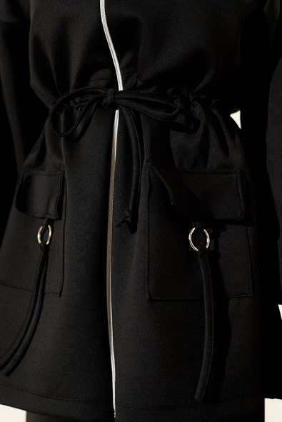 Beli Tünelli Fermuarlı Scuba İkili Takım Siyah - Resim 4