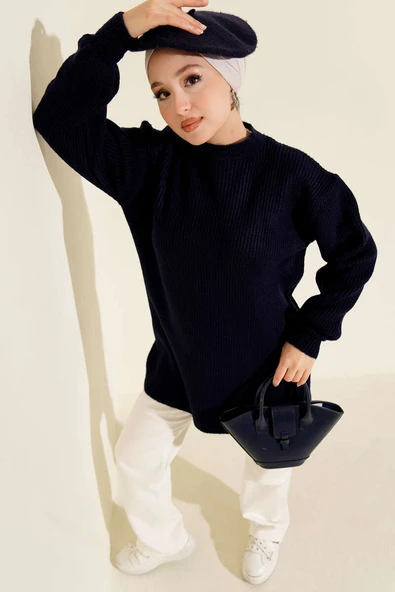 Selanik Örgü Yumoş Triko Tunik Lacivert ürün görseli