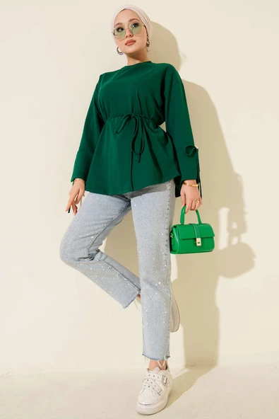 Kolları Bağcıklı İki İpli Tunik Zümrüt - Resim 2