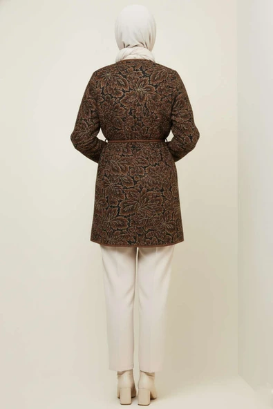 Çiçek Desenli Cepli Ceket Kahve - Resim 3