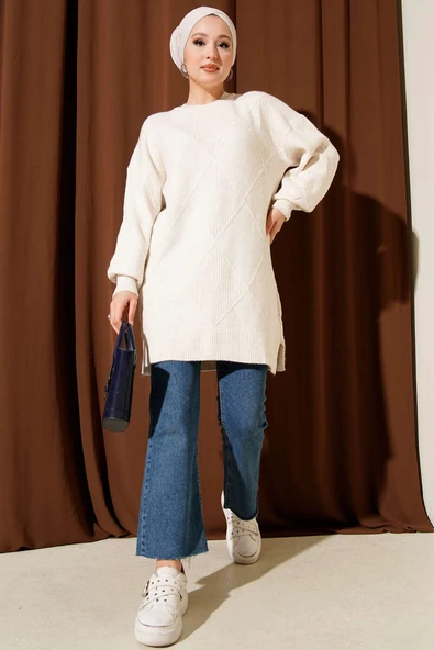 Baklava Kabartma Yumoş Triko Tunik Taş - Resim 2