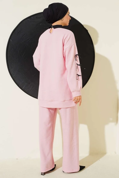 Fiyonk Detaylı Kaşe İkili Takım Pembe - Resim 3