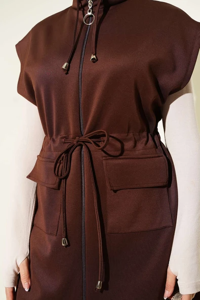 Beli Tünelli Yelekli Scuba İkili Takım Kahve - Resim 4