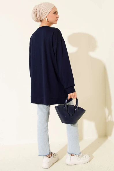 Loyşa Coco Yazı Süslemeli Tunik Lacivert - Resim 3