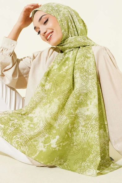 Vintage Gül Desenli Şal Çağla Yeşili ürün görseli 1