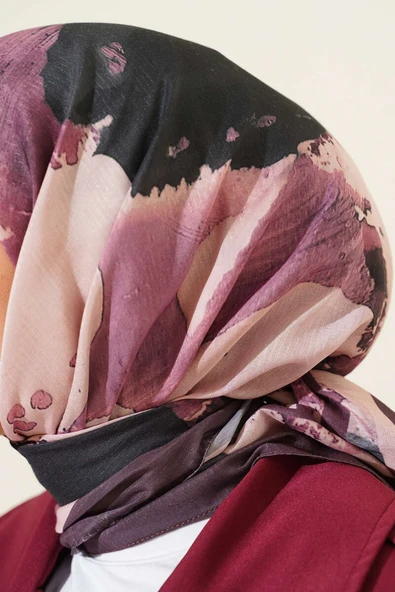 Şerit Geçişli Desen Detaylı Eşarp Acı Kahve - Resim 4