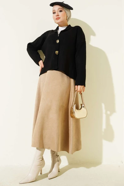 Çift Gold Düğmeli Kısa Triko Hırka Siyah - Resim 2