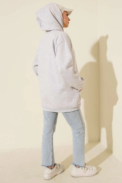 Serpme Taşlı Üç İplik Hırka Gri - Resim 3