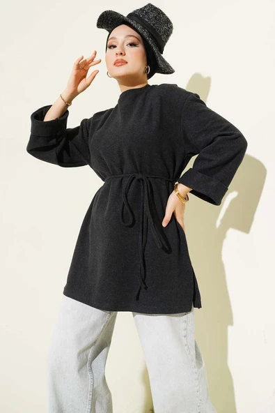 İp Bağlamalı Fitilli Kaşe Tunik Antrasit ürün görseli 1