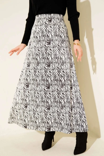 Desen Detaylı Saten Etek Zebra ürün görseli 1