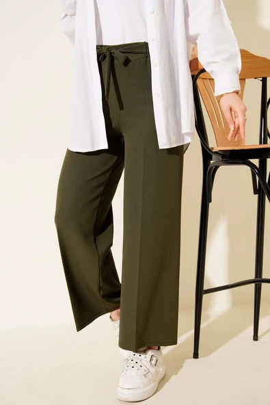 Kendinden Kuşaklı Dabıl Pantolon Haki ürün görseli 1