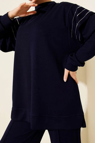 Sıra Taş Detaylı Loyşa İkili Takım Lacivert - Resim 4