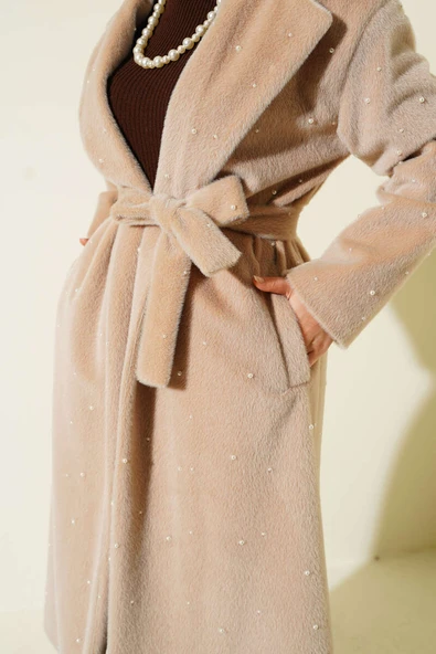 İnci Süslemeli Goldfox Kaban Bej - Resim 4