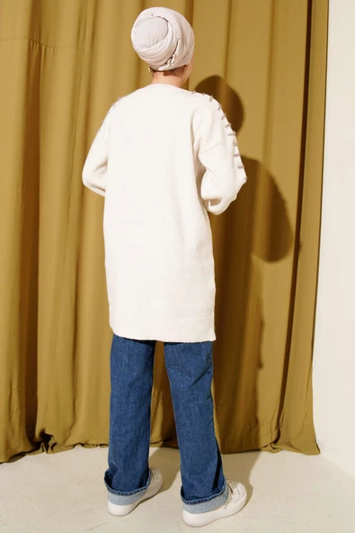 Kol Bağcık Detaylı Triko Tunik Taş - Resim 3