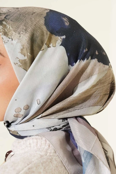 Şerit Geçişli Desen Detaylı Eşarp Bej - Resim 4