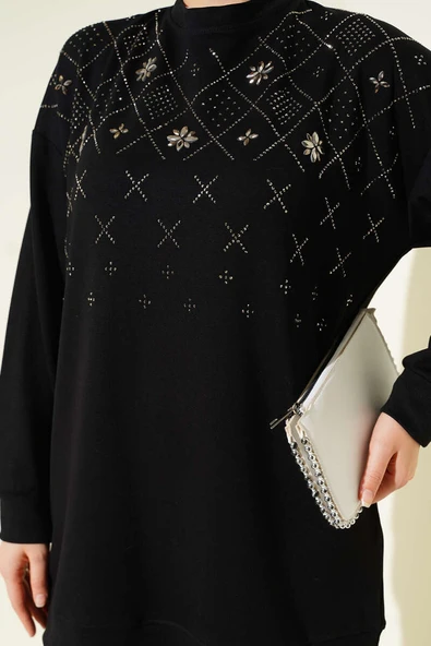 Baklava Taşlı Loyşa Tunik Siyah - Resim 4