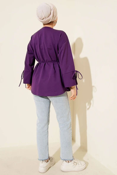 Kolları Bağcıklı İki İpli Tunik Mor - Resim 3
