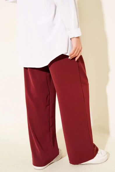 Bel Kemer Tokalı Palazzo Pantolon Bordo - Resim 3