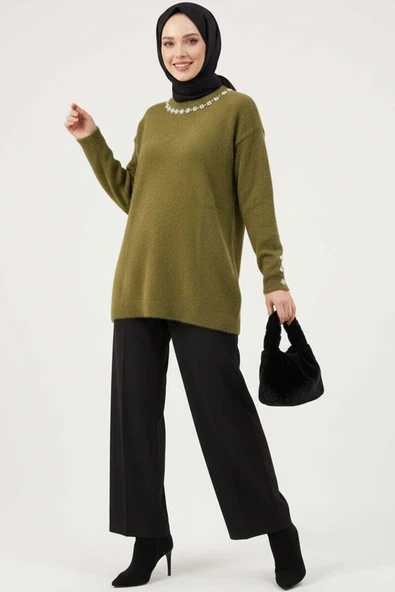 Yaka İncili Sakallı Tunik Haki - Resim 2