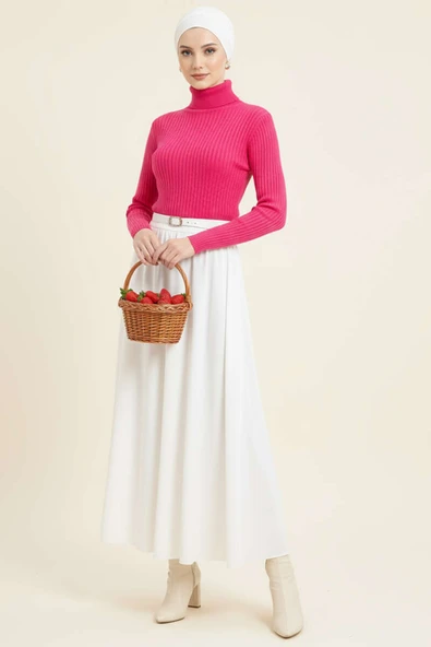 Balıkçı Yaka Fitilli Triko Kazak Pembe - Resim 2