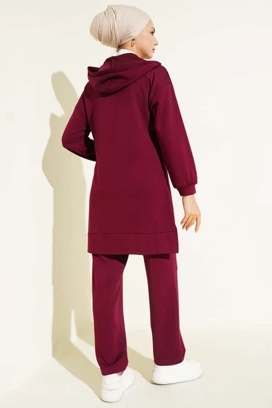 Loyşa Basic Kapüşonlu İkili Takım Bordo - Resim 3