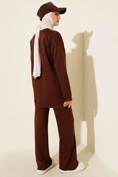 Loyşa Mini Taşlı Süslemeli İkili Takım Kahve - Resim 3