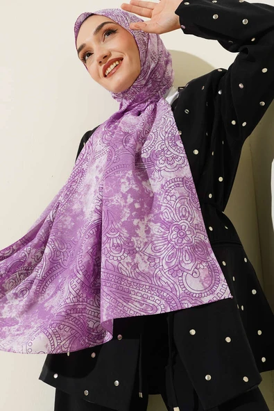 Vintage Gül Desenli Şal Lila - Resim 2