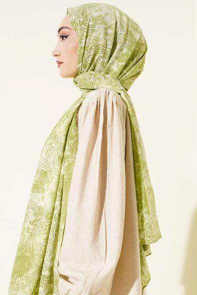 Vintage Gül Desenli Şal Çağla Yeşili - Resim 3