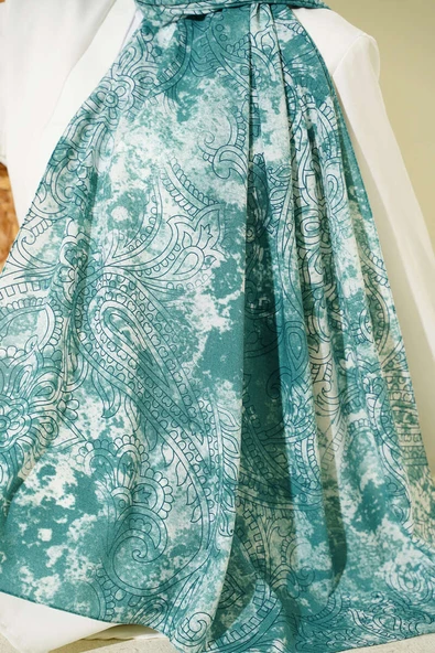 Vintage Gül Desenli Şal Petrol Yeşili - Resim 4