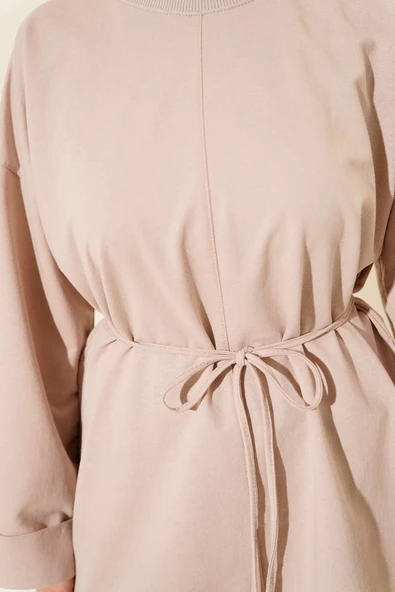 Duble Kol İp Bağcıklı Tunik Bej - Resim 4