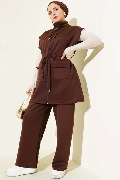 Beli Tünelli Yelekli Scuba İkili Takım Kahve ürün görseli 1