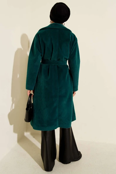 Goldfox Kuşaklı Kaşe Kaban Zümrüt - Resim 3