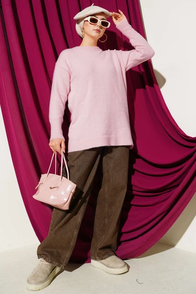 Basic Sakallı Triko Tunik Pembe - Resim 2