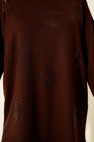 Mini Yıldız Taşlı Tunik Kahve - Resim 4