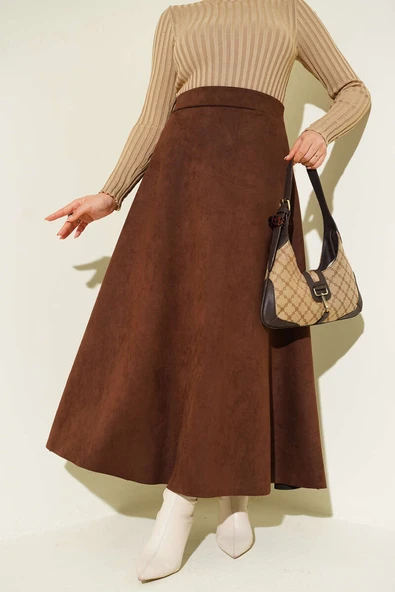 Bel Lastikli Süet Etek Kahve ürün görseli 1