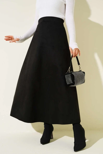 Bel Lastikli Süet Etek Siyah ürün görseli 1