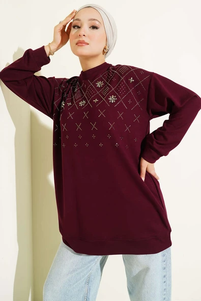 Baklava Taşlı Loyşa Tunik Bordo ürün görseli