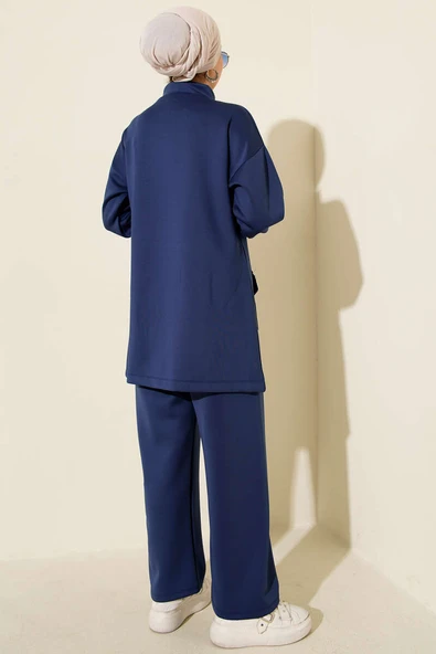 Boncuk Detaylı Scuba İkili Takım Lacivert - Resim 3