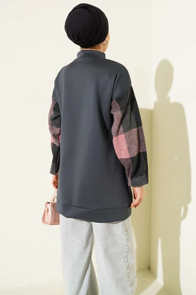 Kaşe Garnili Fermuarlı Hırka Füme - Resim 3