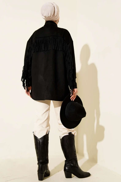 Püsküllü Düğmeli Süet Ceket Siyah - Resim 3