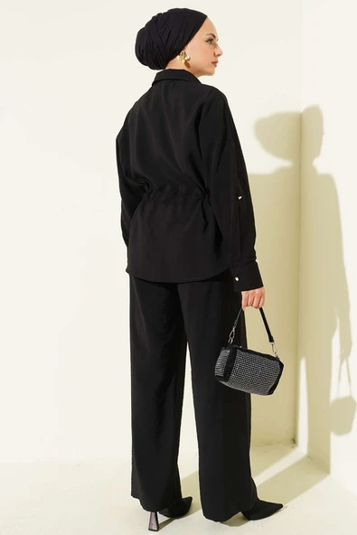 Bel Tünelli Çift Cepli İkili Takım Siyah - Resim 3