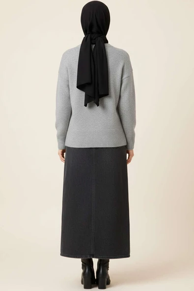 Taş Düğmeli Yumoş Triko Kısa Hırka Gri - Resim 3