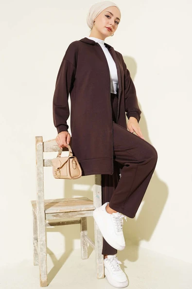 Loyşa Basic Kapüşonlu İkili Takım Kahve ürün görseli 1