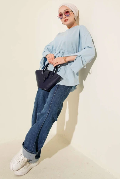 Kolları Bağcıklı İki İpli Tunik Bebe Mavi - Resim 2