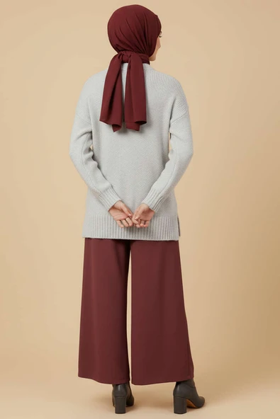 Yan Yırtmaçlı Yumoş Triko Kazak Gri - Resim 3