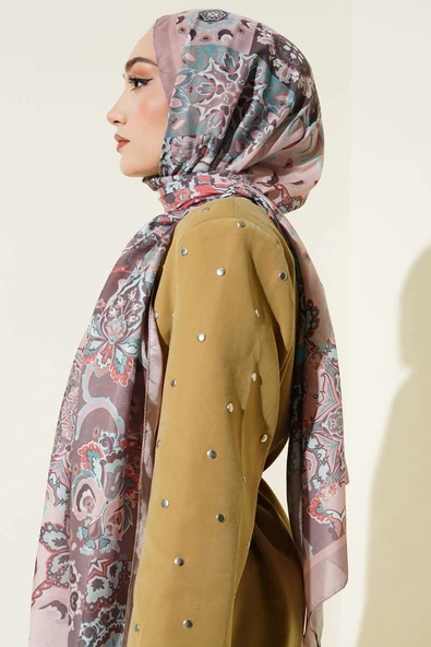 Otantik Desenli Çiçekli Şal Vizon - Resim 3